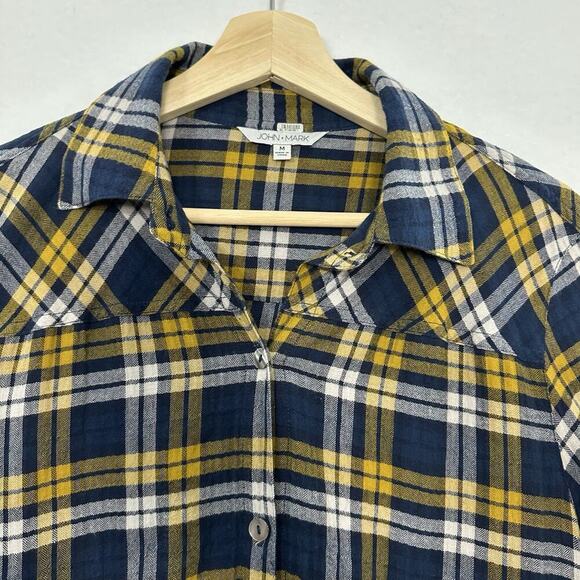 John Mark Tunic Top Womens M Plaid Button Up Long Line Lagenlook Boho Artsy - Picture 6 of 16